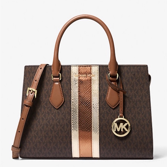 Michael Kors Sheila Medium Signature Logo Metallic Satchel Crossbody Bag - Picture 1 of 13